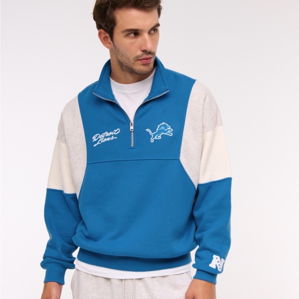 Abercrombie Detroit Lions Quarter-Zip Pullover Sweater